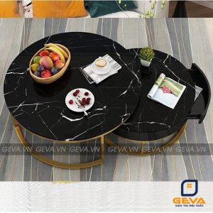 Bàn trà chân sắt đôi mặt đá có ngăn kéo - BT49