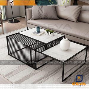 Bàn trà vuông khung sắt cách điệu - BT50