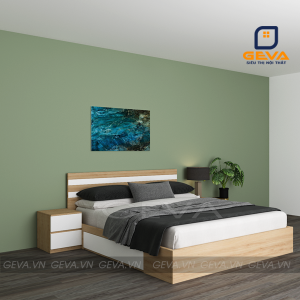 Giường kẻ trắng 2 ngăn kéo gỗ MDF 1m6 - GN15