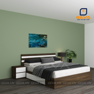 Giường ngủ kẻ trắng 2 ngăn kéo gỗ MDF 1m6 - GN16