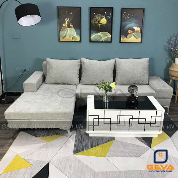 Ghế sofa góc bọc nỉ thường được kết hợp với bàn trà hộp