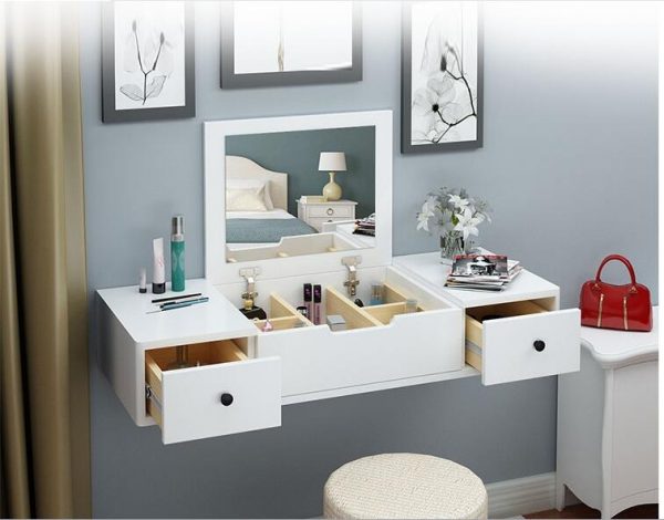 Bàn trang điểm treo tường thể hiện được sự thông minh trong thiết kế, sự tiện dụng và hiện đại.