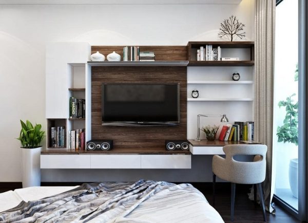Kệ trang trí kết hợp với bàn làm việc