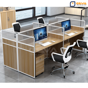 Cụm bàn 4 người có vách ngăn gỗ, kính CB1224