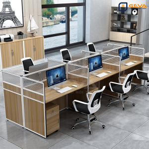 Cụm bàn 6 người có vách ngăn gỗ, kính CB1236